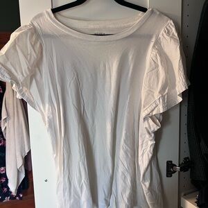Old Navy White Ruffle Sleeve Crew Tee